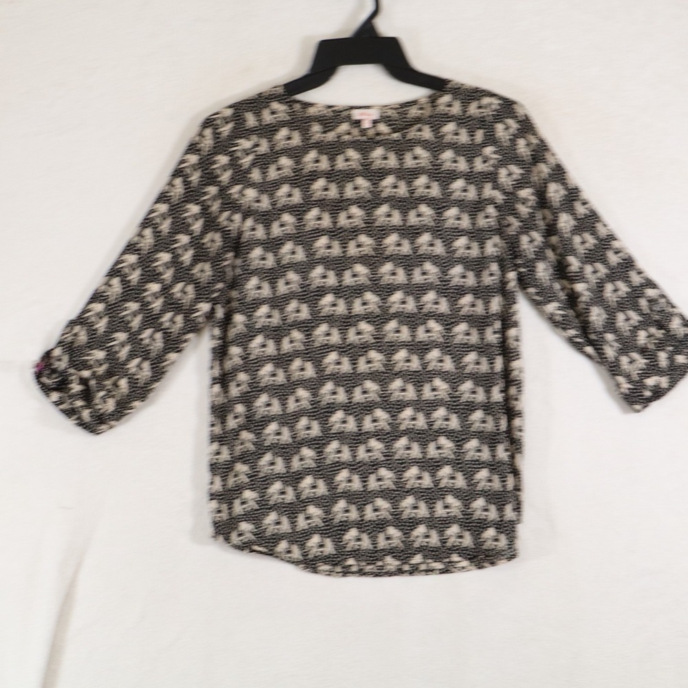 Pixley Womens S Black Cream Elephant Print Blouse 3/4 Sleeve Boatneck